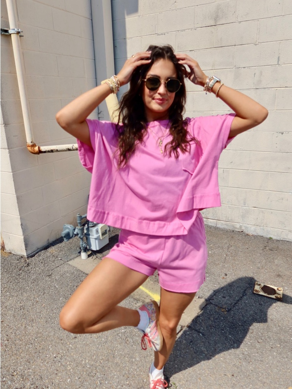 ZENANA EXPOSED SEAM SET - CORNFLOWER BLUE Casual Lounge Tee & Shorts Set - Picture 11 of 12